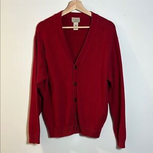 L.L. Bean Red Men's V-Neck Button-Up Sweater